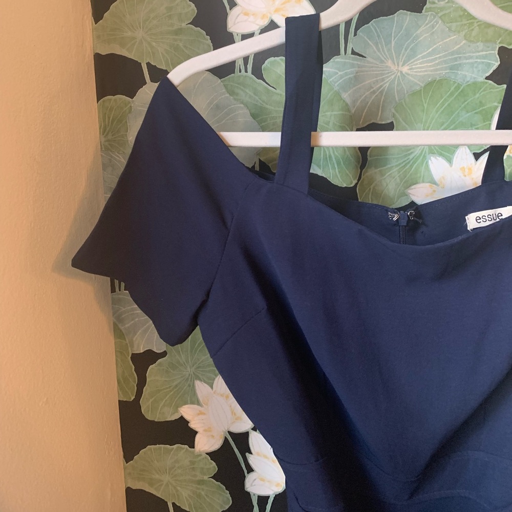 Navy Off the Shoulder Jumpsuit